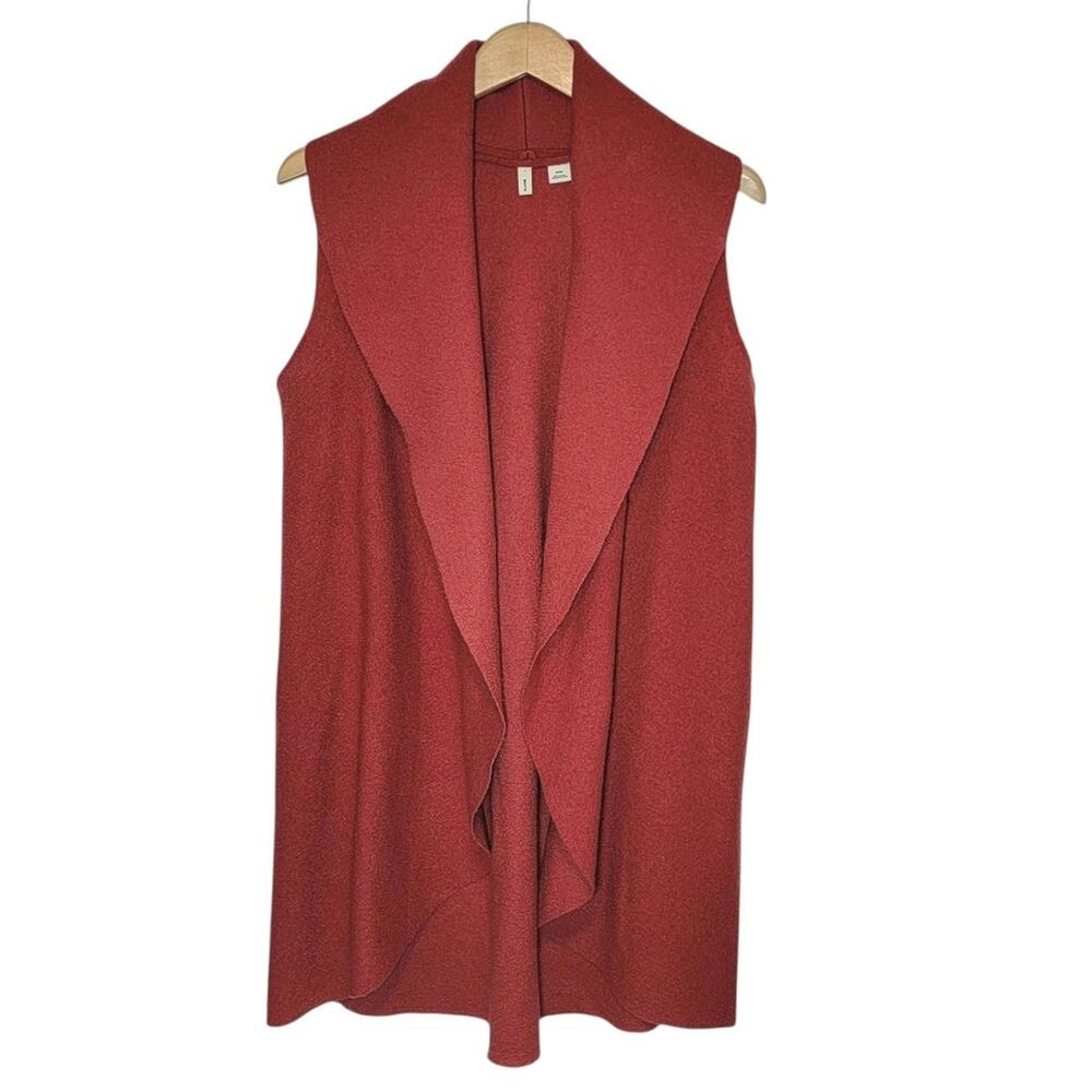 Anthropologie Moth Wool Sleeveless Shawl Collar Mid Length Vest Red XS Lagenlook